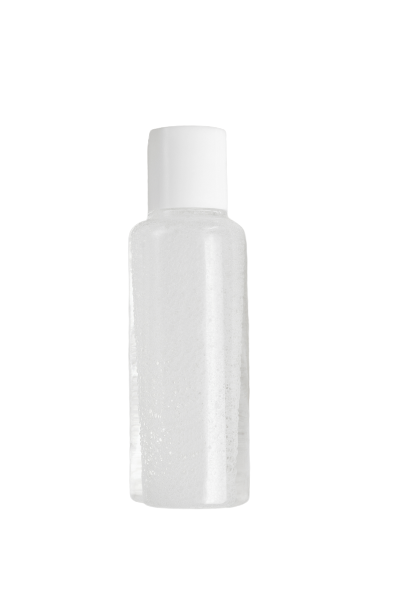 Eau micellaire en vue de dessus de maquette de bouteille transparente. Tampons de coton sur une serviette blanche avec des feuilles vertes en gros plan. Démaquillant fluide dans un récipient en plastique. Lotion nettoyante liquide aux ingrédients naturels