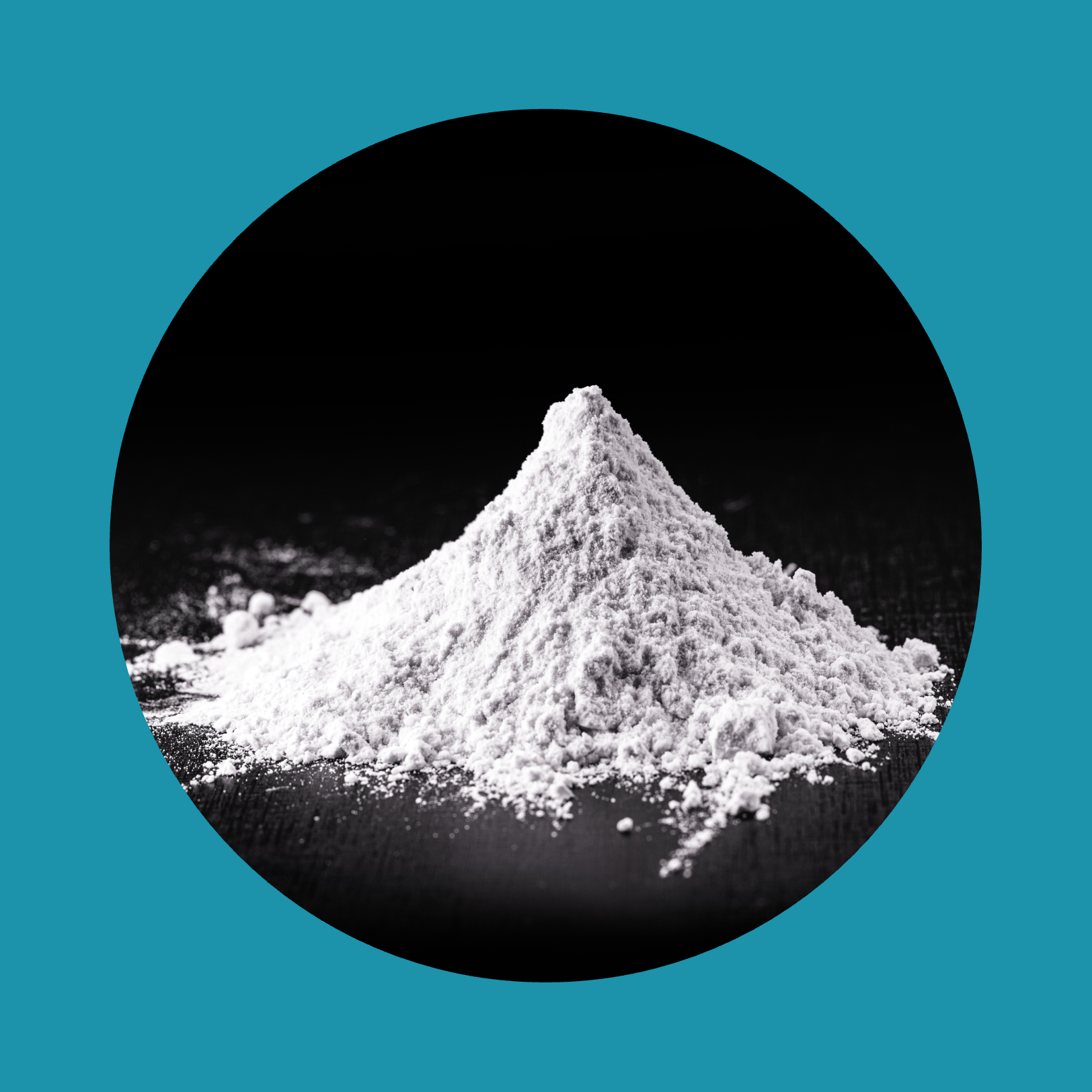 Titanium dioxide (TiO2) powder for cosmetics, isolated black background