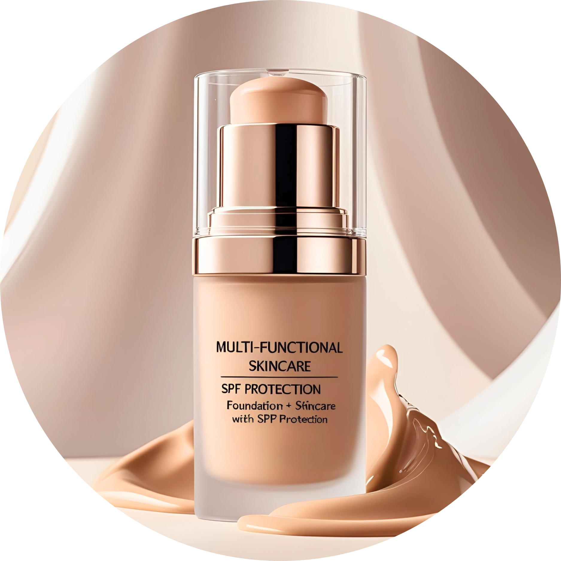 Image d'un fond de teint avec SPF ou un produit multifonction (maquillage et soin).